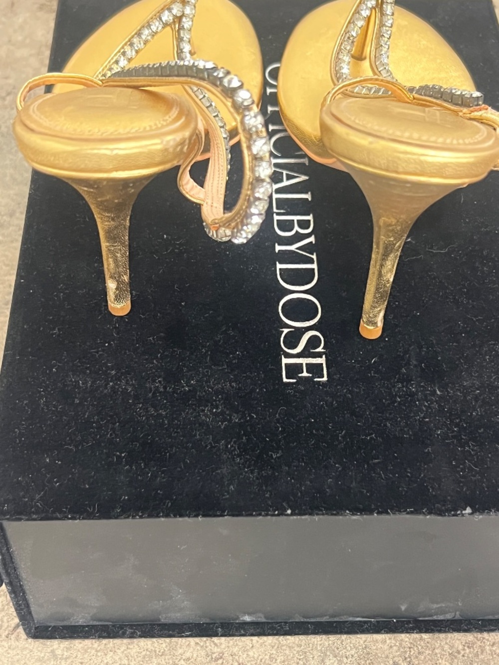 ByDose Gold Rhinestone Thong Toe Stiletto Sandals - Picture 4 of 5